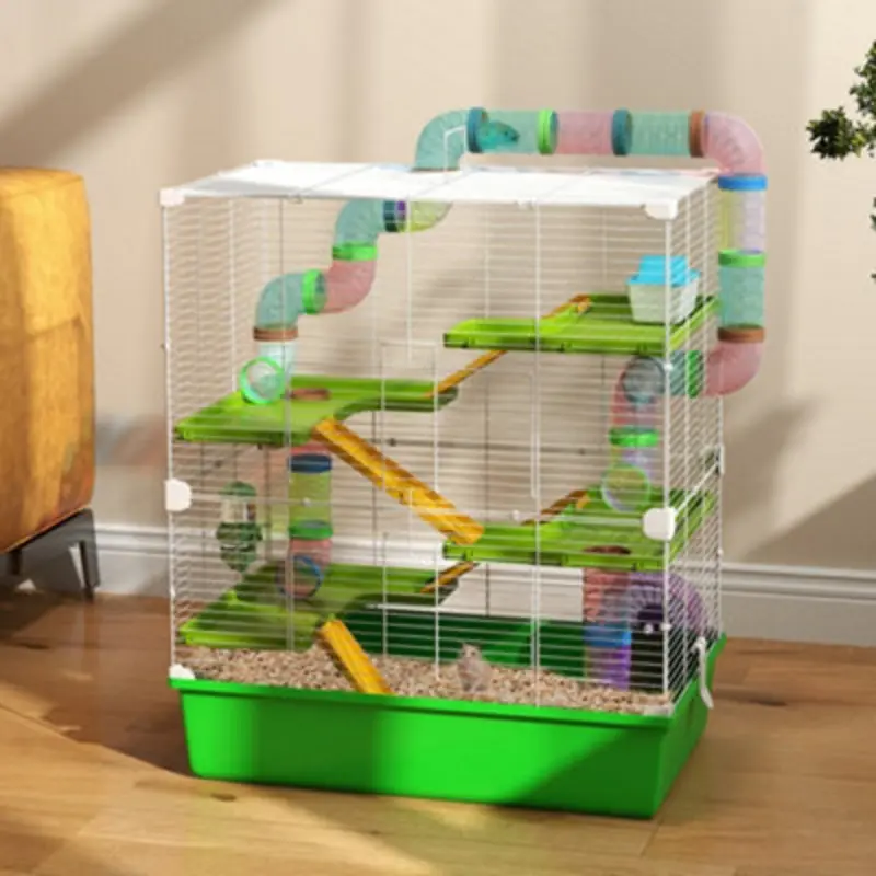 Pawhut Green Hamster Cage W/ Water Bottle, Exercise Wheel, Tubes, Ramps Small