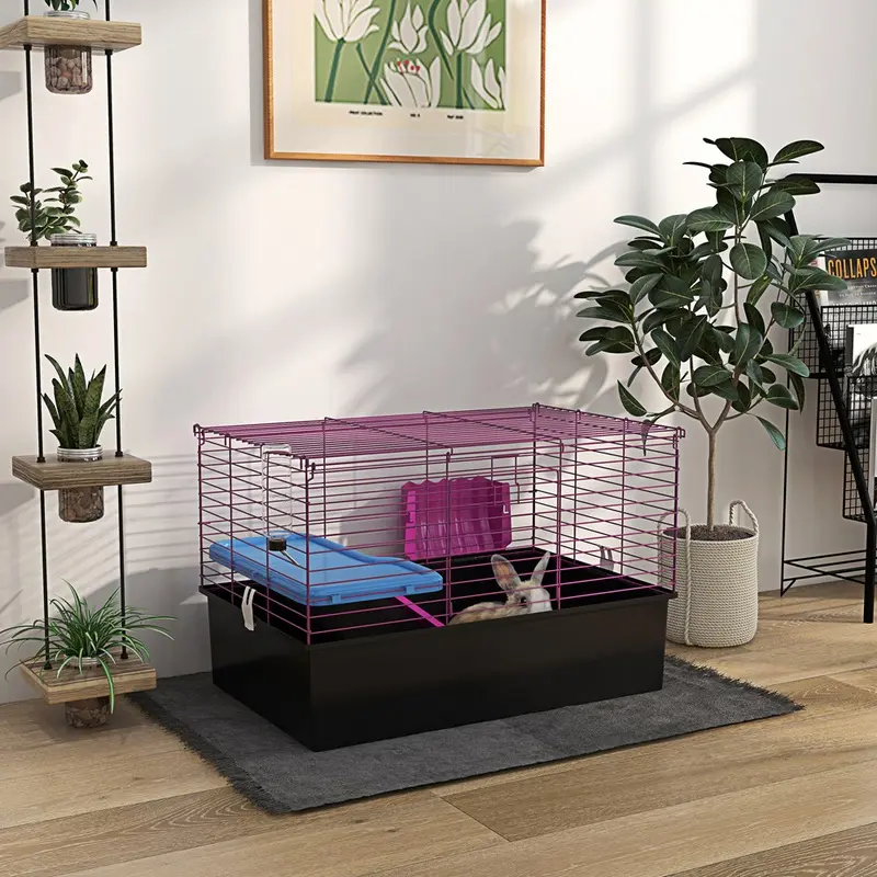 Pawhut Small Animal Cage Rabbit Hutch Pet Playhouse Black
