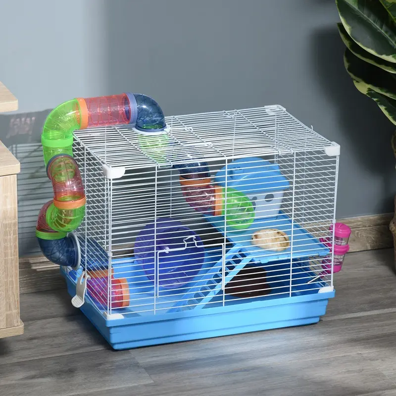 Pawhut Carrier Small Animal House Hamster Cage Blue