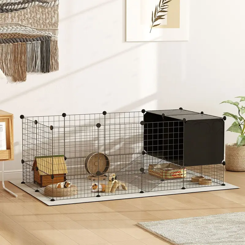 Pawhut Diy Small Animal Cage W/ Elevated Huts For Guinea Pigs Rabbits