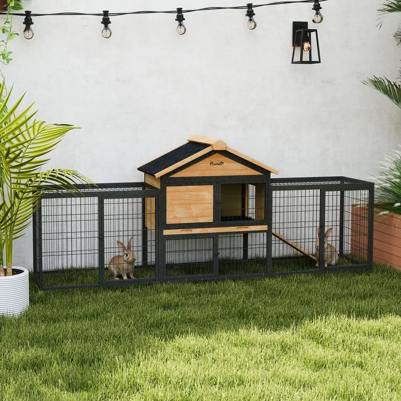 Pawhut Outdoor Rabbit Hutch With Removable Tray Wood Natural