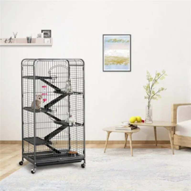 Yaheetech 6 Levels Rolling Pet Cage With 3 Front Doors Black