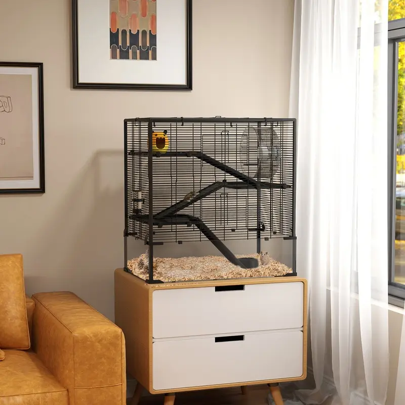 Pawhut 4 Tiers Hamster Cage W/ Deep Tempered Glass Bottom 78.5 X 48.5 X 80Cm