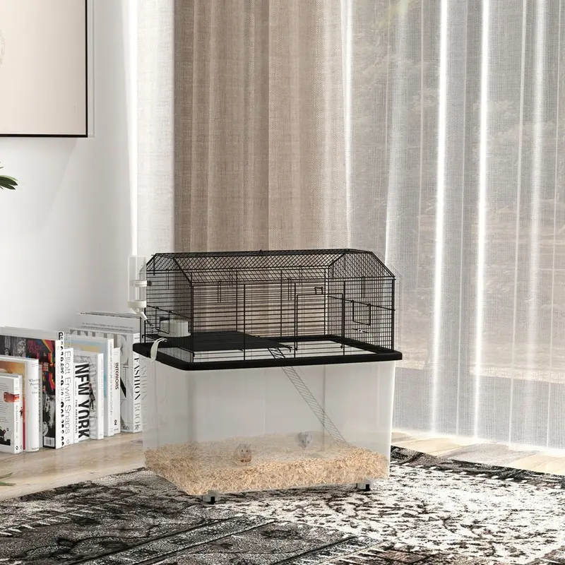Pawhut Hamster Cage Two-Tier Gerbil Cage W/ Deep Bottom Ramp Food Dish