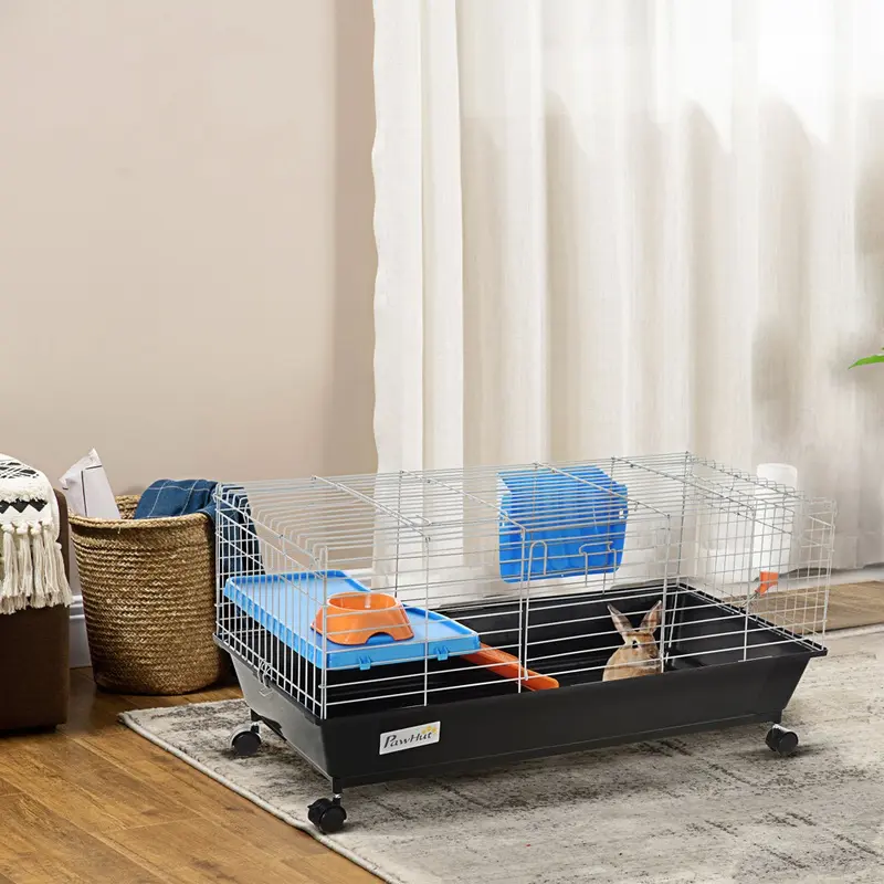Pawhut Small Animal Cage For Rabbit With Food Dish 89Cm Black
