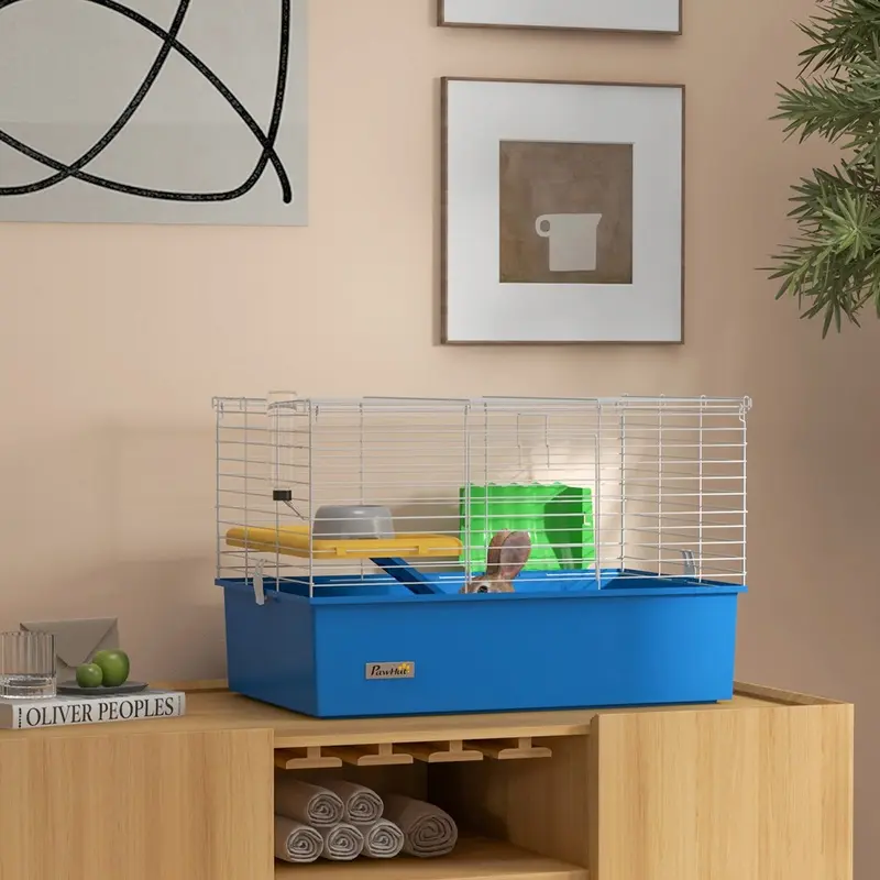 Pawhut Small Animal Cage Rabbit Hutch Pet Playhouse Blue