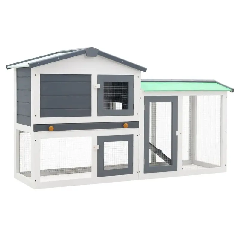 Vidaxl Grey/White Outdoor Rabbit Hutch And Wood Animal Shelter Small
