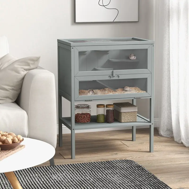 Homcom Hamster Cage With Storage Shelf Wood Grey