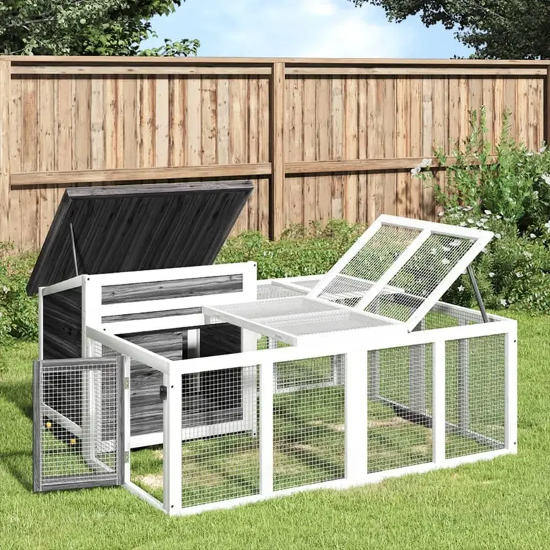Berkfield Home Unisex Grey Rabbit Hutch 144X123x67.5 Cm Solid Wood Pine