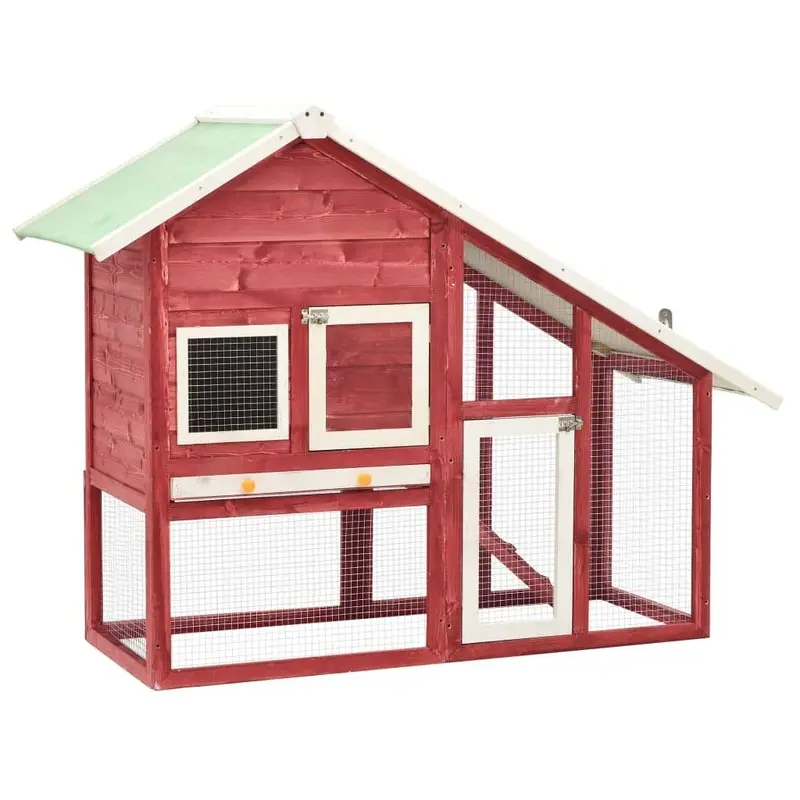 Berkfield Home Unisex Red Rabbit Hutch And White 140X63x120 Cm Solid Firwood
