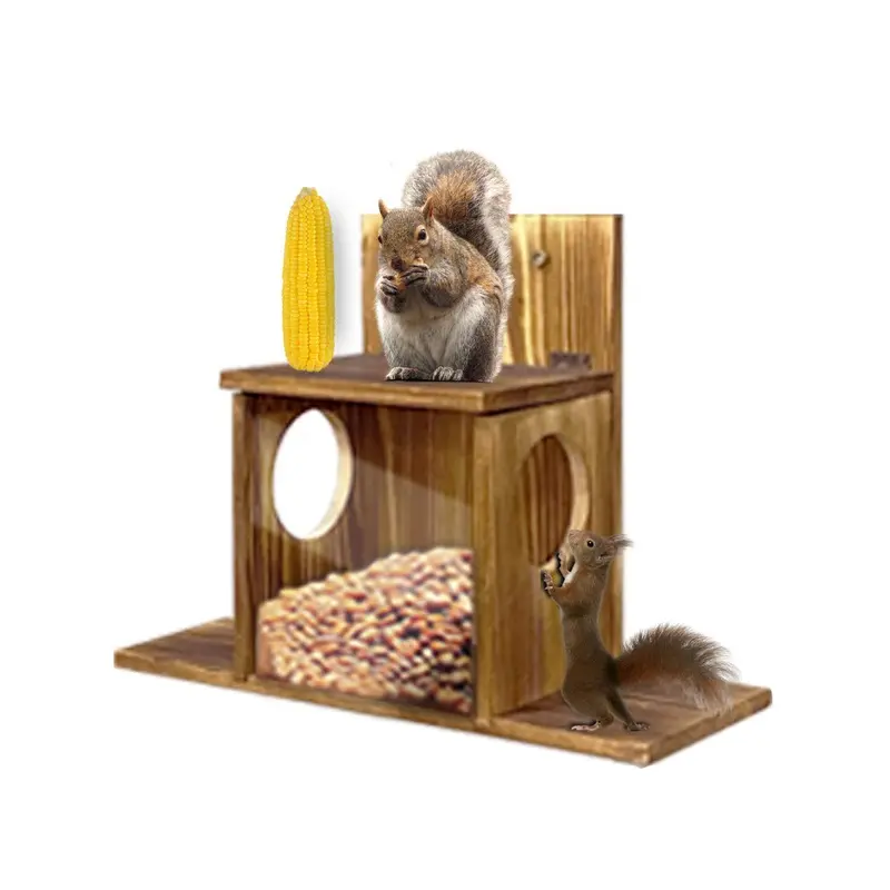New Wall Squirrels Feeding House Wooden Chinchilla Feeder Box