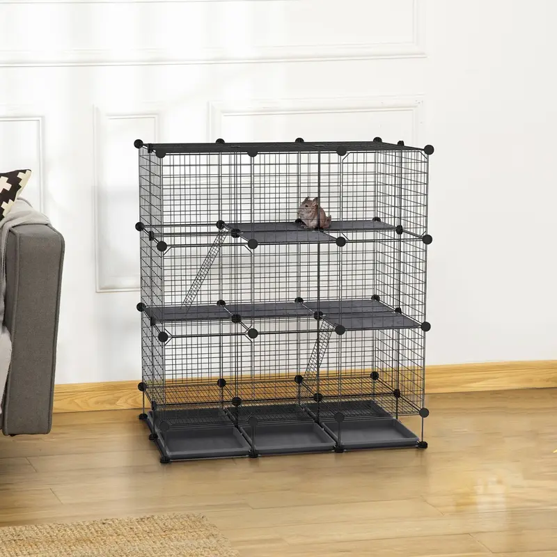 Pawhut Diy Expandable Pet Playpen With Plastic Corners 30 Pcs Black
