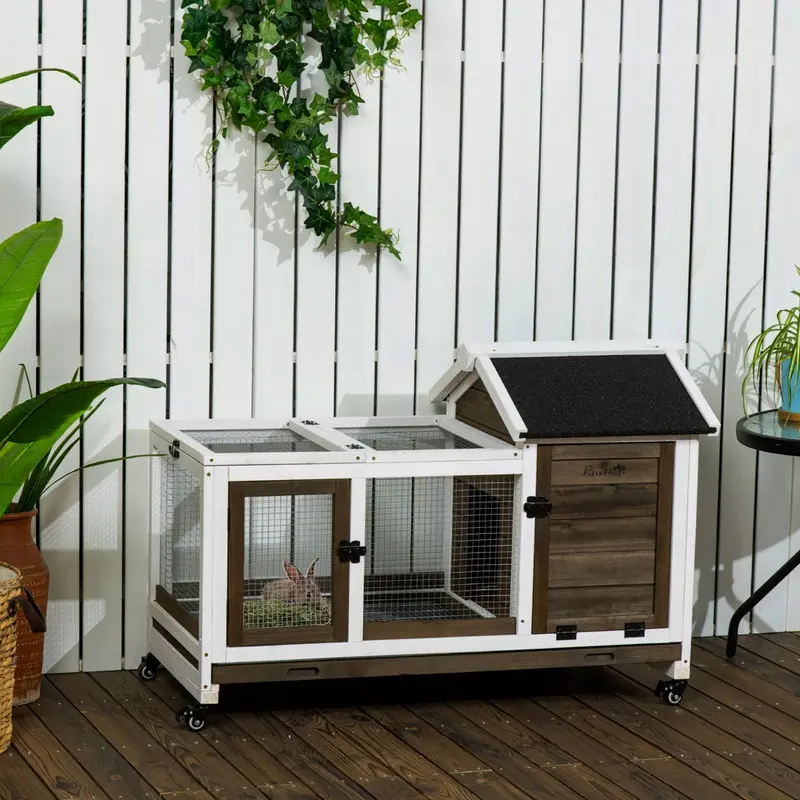 Pawhut Rabbit Hutch Small Animal House With Removable Tray Wood Brown