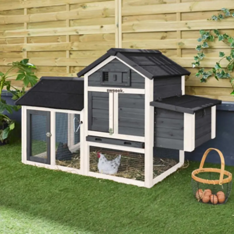 Sweeek Anthracite Wooden Chicken Coop For Chickens With Nesting Box Size 3