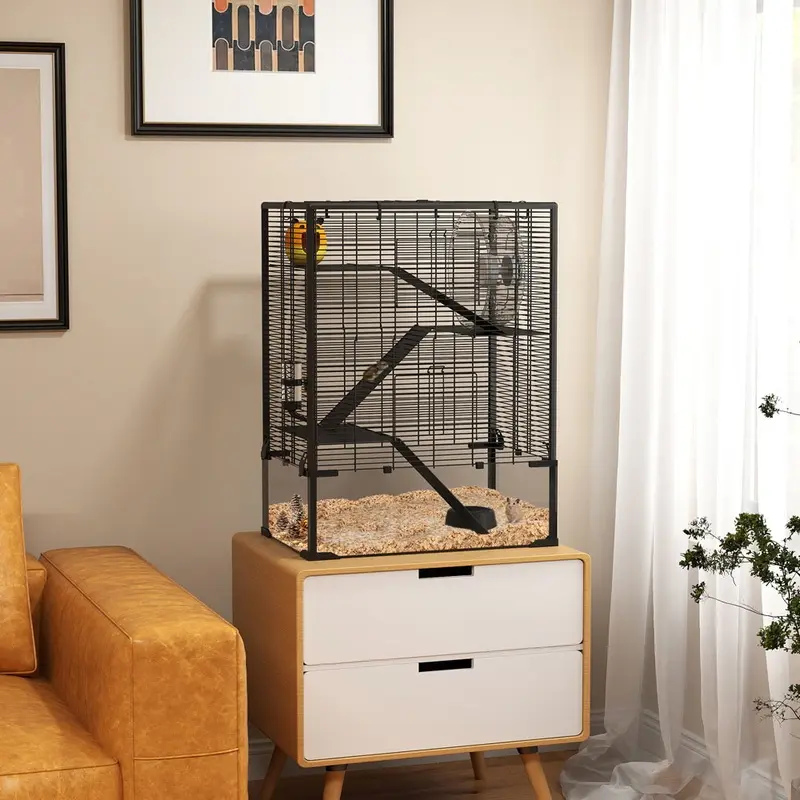 Pawhut 4 Tiers Hamster Cage With Deep Tempered Glass Bottom 60 X 40 X 80Cm