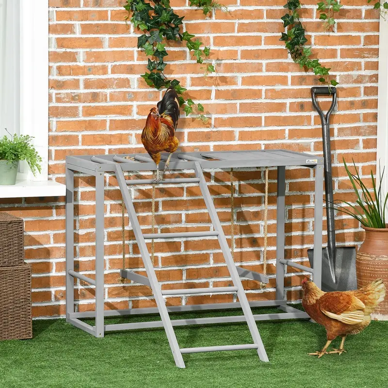 Pawhut Chicken Activity Play Chicken Coop With Swing Set Grey