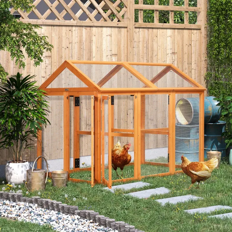 Pawhut Chicken Coop With Combinable Design Wood Orange