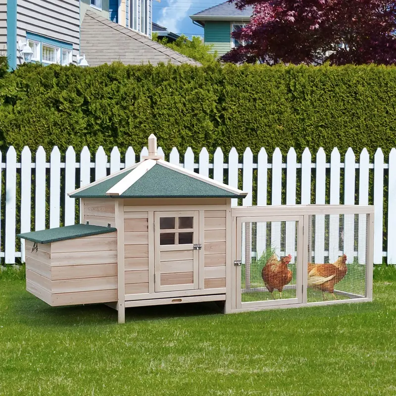Pawhut Garden Chicken Coop With Nesting Box Wood Natural Green
