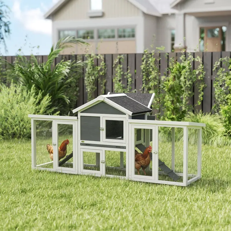 Pawhut Large Chicken Coop Poultry House With Nesting Box Wood White/Grey