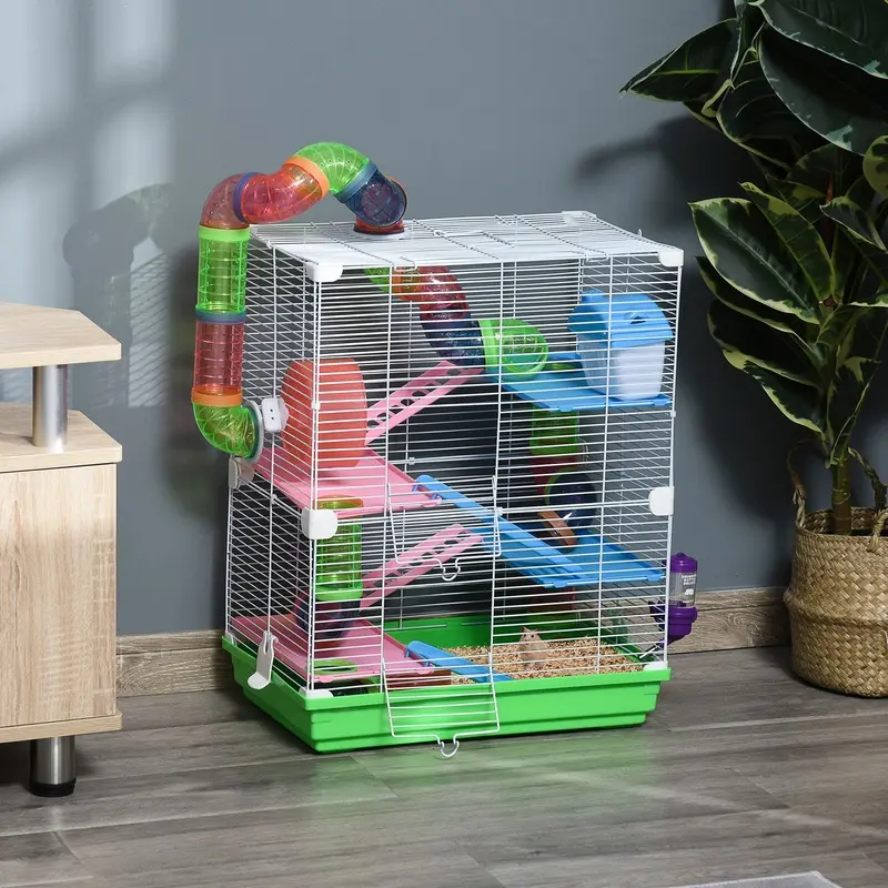 Pawhut Unisex Green 5 Tier Hamster Cage Carrier Habitat W/ Exercise Wheels, Tunnel