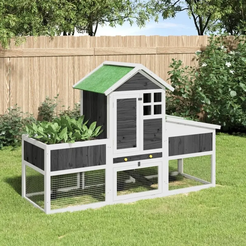 Berkfield Home Unisex Grey Rabbit Hutch 170X63x113 Cm Solid Wood Pine