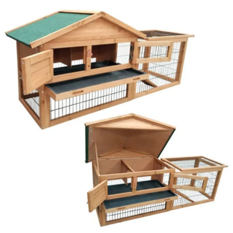 Kct Red Rabbit Hutch Cage Two Tier Wooden With Run Small