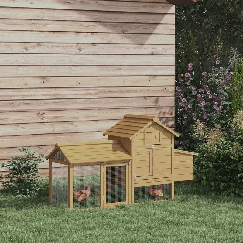New Pawhut Chicken Coop Hen Cage Animal Hutch Nesting Box Outdoor Run Natural Small