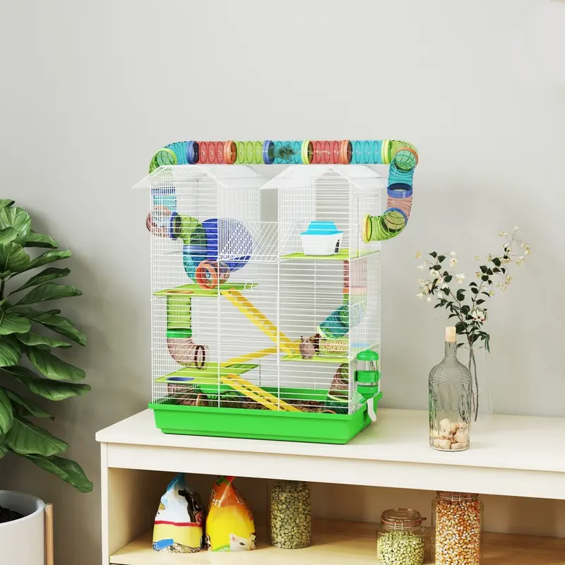 New Pawhut (Green) Tiers Hamster Cage Animal Travel Carrier Habitat Green Size 5