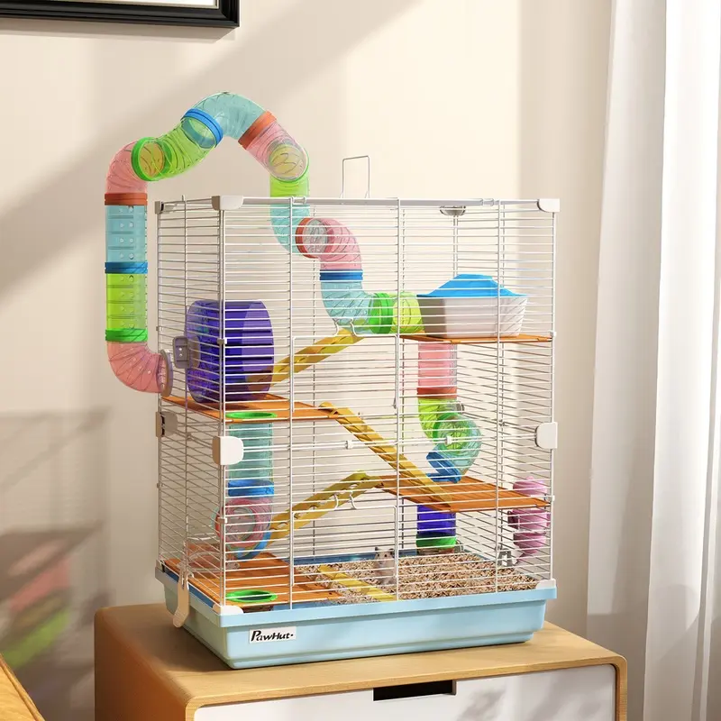 Pawhut 5 Tier Hamster Cage With Exercise Wheels Light/Blue