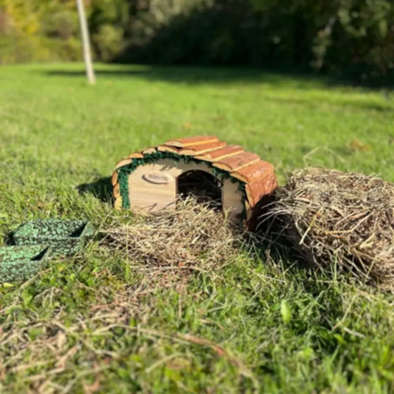 Selections Wooden Hedgehog House With Ceramic Food & Water Dish Set & Nesting Straw