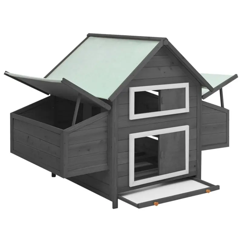 Vidaxl Grey/White Solid Firwood Chicken Coop And Wooden Hen House Hutch Cage