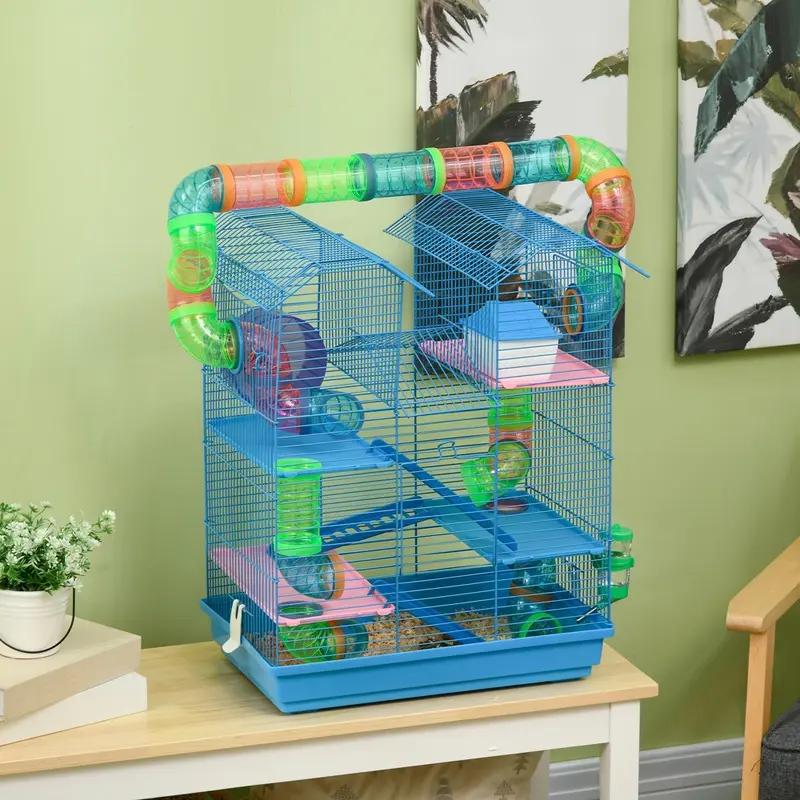 Pawhut 5 Tiers Hamster Cage Animal Travel Carrier Habitat Blue