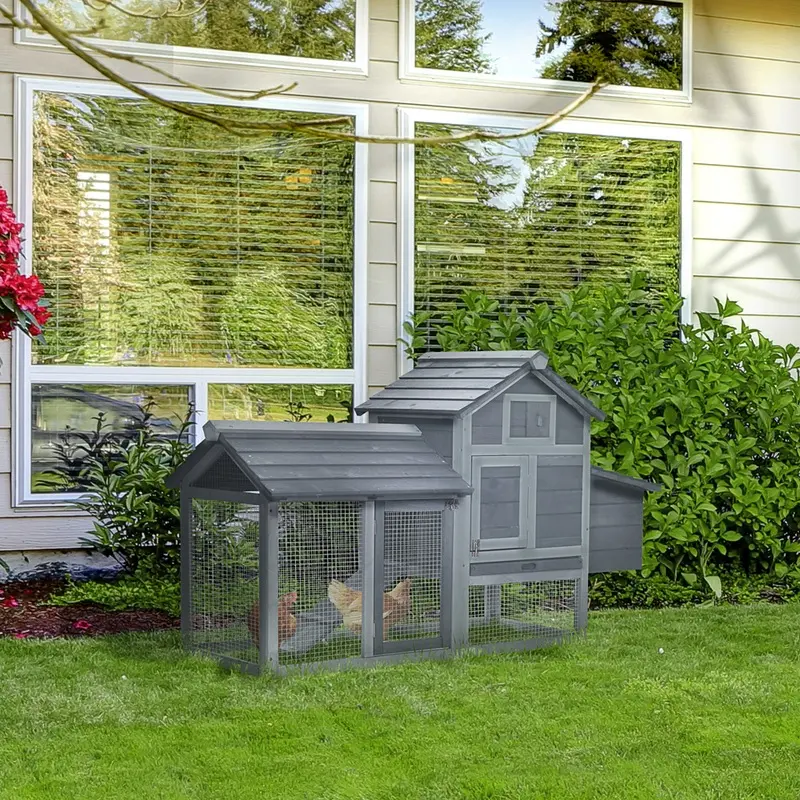 Pawhut Garden Chicken Coop Small Animal Pet Cage With Nesting Box Grey