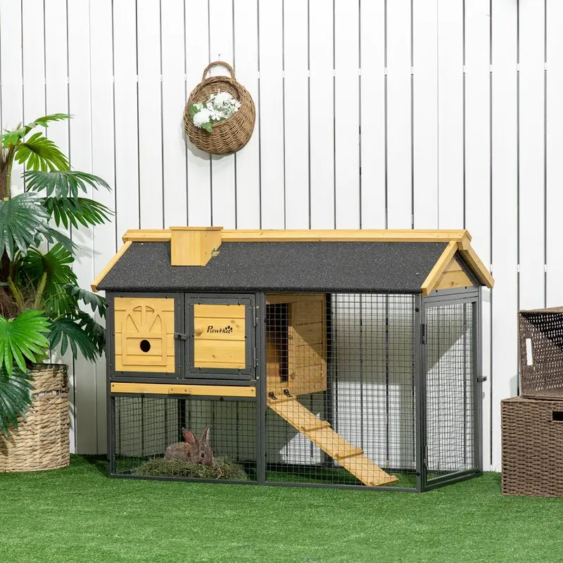 Pawhut Outdoor Rabbit Hutch Bunny Cage Black
