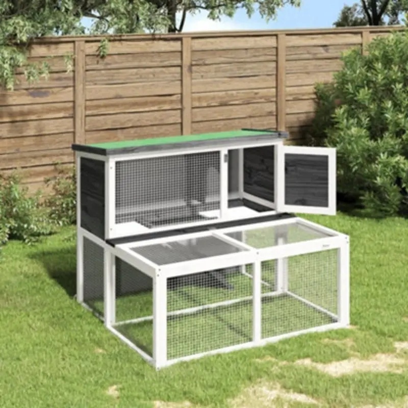 Walplus Grey Rabbit Hutch 102X90x84.5 Cm Solid Wood Pine Small