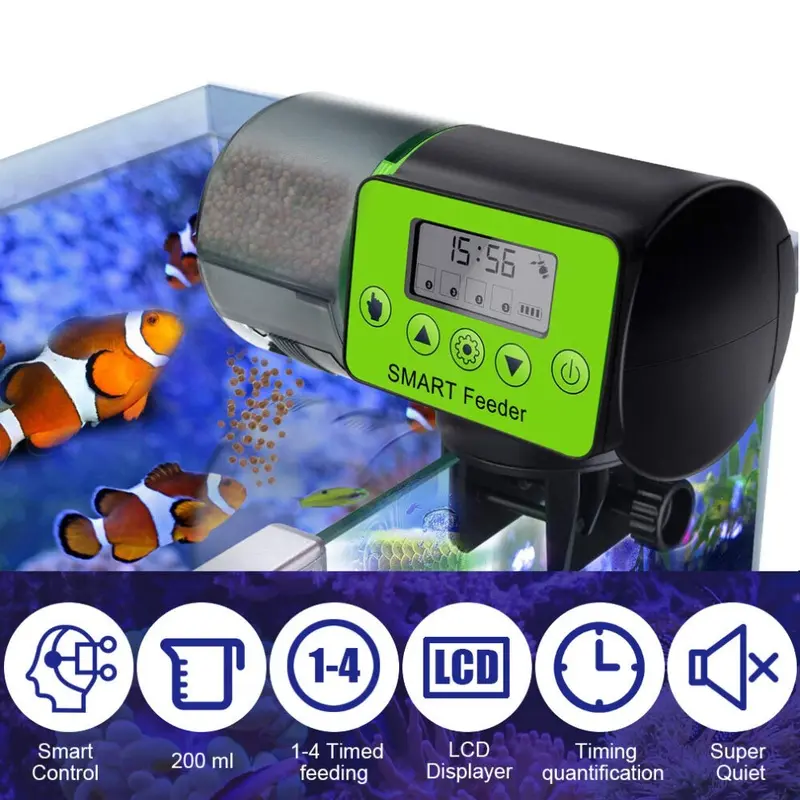 Black Automatic Fish Food Feeder Auto Dispenser Holiday Feeding Tank Size 1