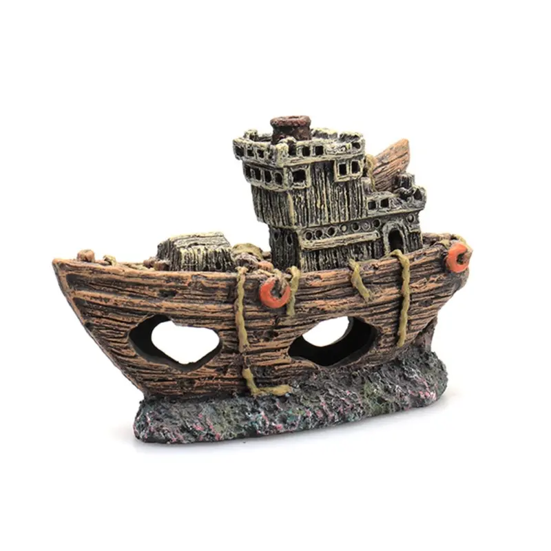 Aquarium Pirate Fish Ship Landscaping Resin Tank Statue