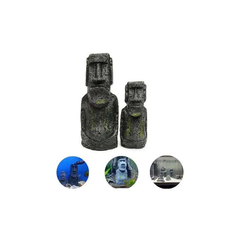 2PCS Resin Easter Island Statues Set Fish Tank Ornament Aquarium Decoration
