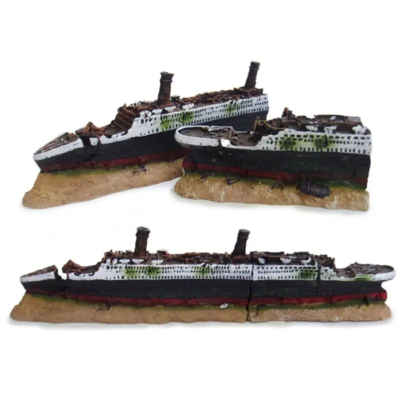 40Cm Aquarium Fish Tank Ornament Shipwreck Boat Ship Wreck Hiding Cave Decor 40Cm