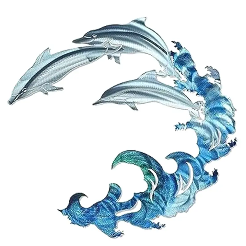 Exogio Metal Dolphin Wall Decor, Aquarium Ocean Decor For Home-A