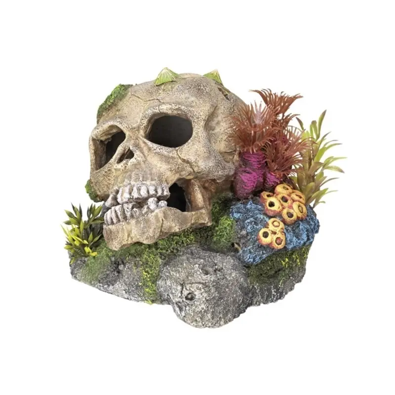 Nobby Pet Beige Skull Aquarium Decoration With Plants