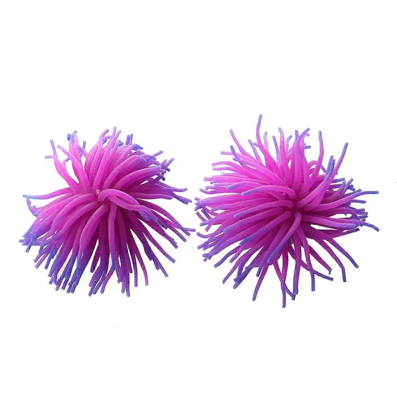 Coral/Purple X Silicone Aquarium Fish Tank Ornament Decoration Size 2