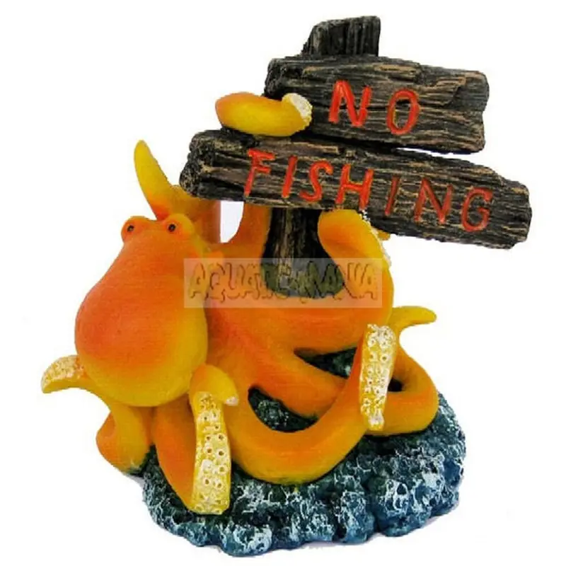 Betta Squid No Fishing Sign Aquarium Ornament 8 X 7 W 9Cm H Ms834 8L