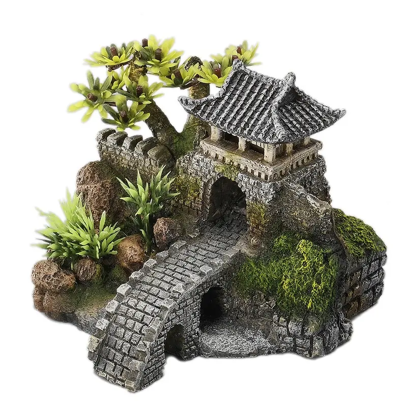 Aqua Della Multicolore Aquarium Decoration With Plants Gate Bridge