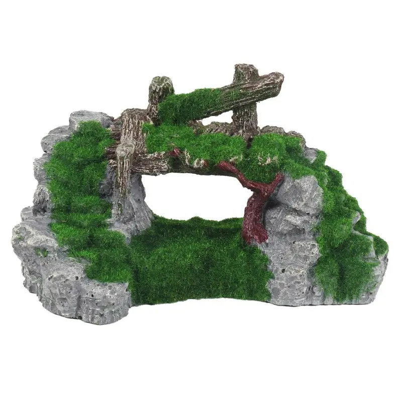 Typecat Resin Moss Bridge Fish Play Cave Decor For Fish Tank Aquarium Ornament