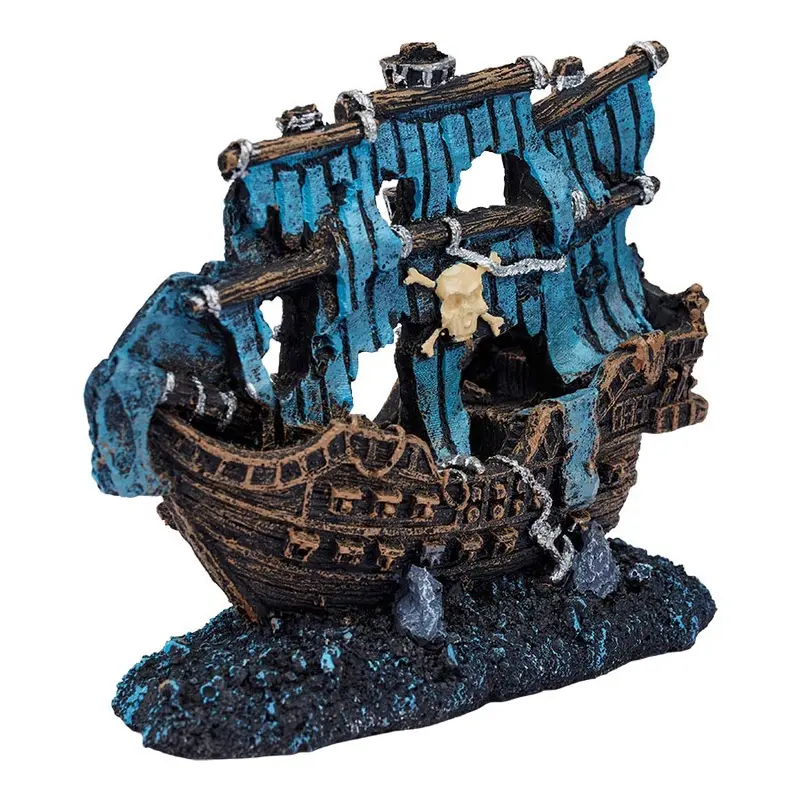 Pets At Home Pirate Ship Aquarium Decoration Blue And Black