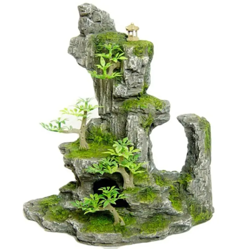 Betta Tall Rock Formation With Plant Aquarium Ornament