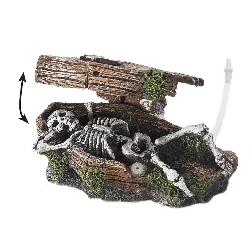 Aqua Della Multicolore Aquarium Decoration Coffin W. Skeleton Bubble Action