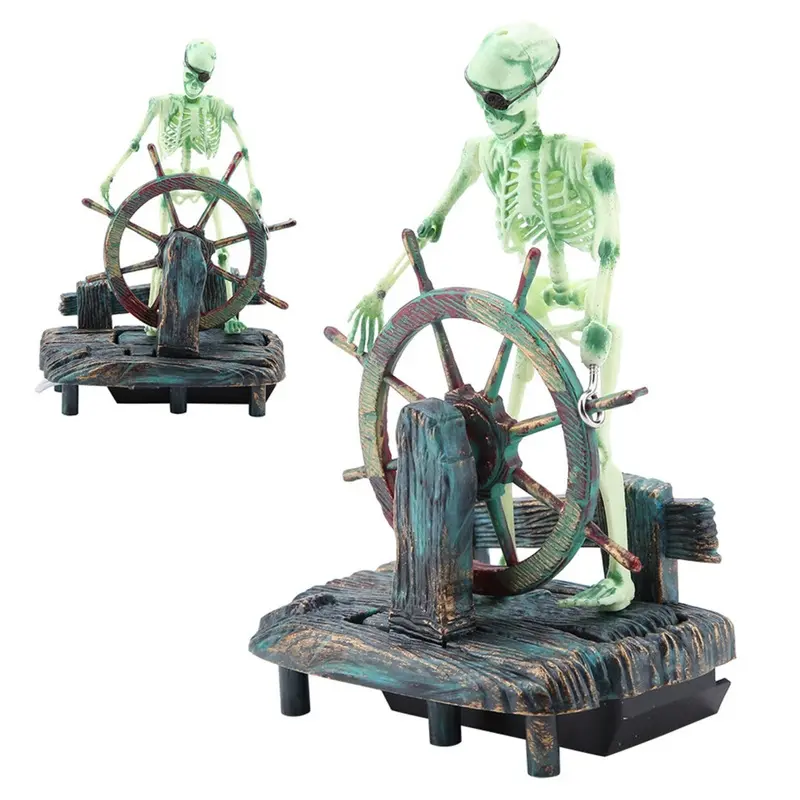 Aquarium Hippocampus Pirate Captain Decoration Fish Tank Landscape Skeleton Ornament