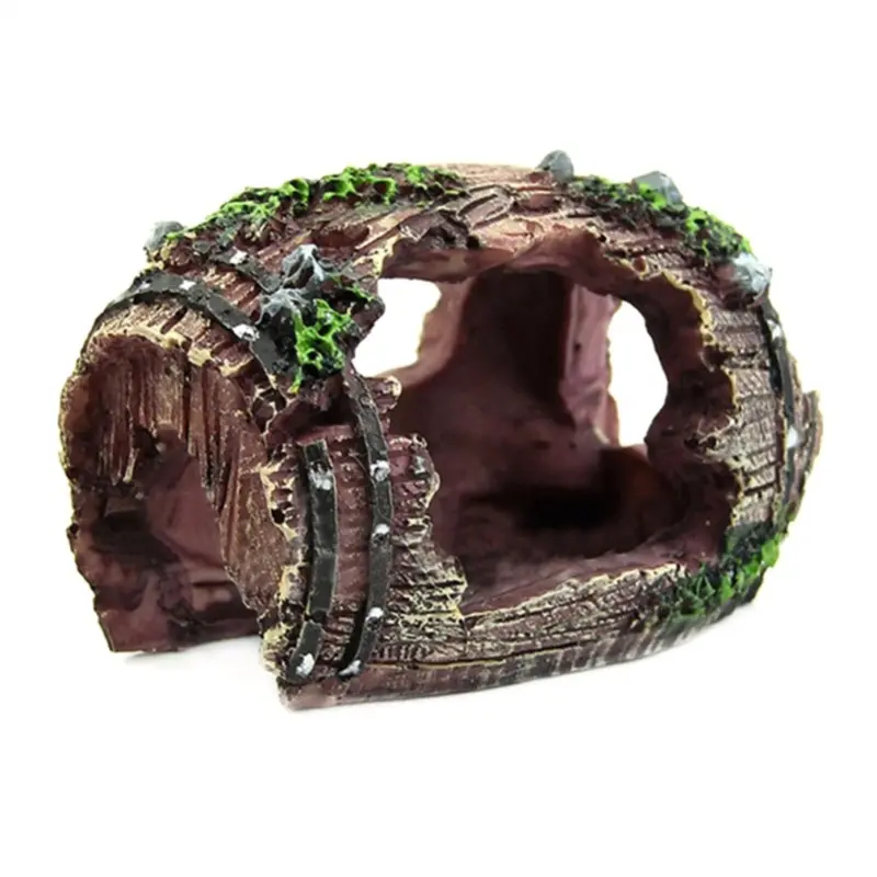 Spactz Brown -Aquarium Artificial Barrel Cave Resin Ornaments